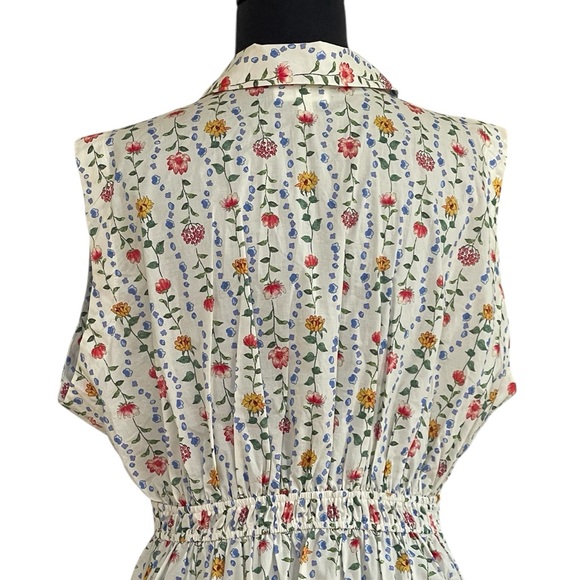 &merci Sleeveless Cream Floral Button-Front Blouse  Sz L Pleated Peplum Waist - Picture 8 of 13